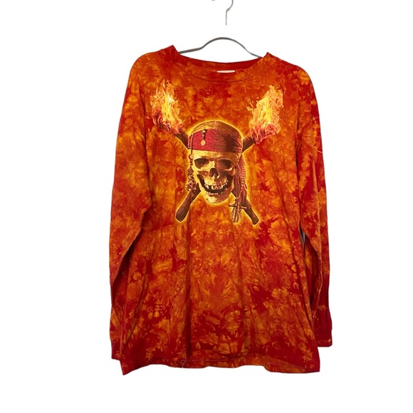 VTG Walt Disney World Pirates of the Caribbean Tie-Dye Long Sleeve Tee Orange XL - Picture 1 of 9